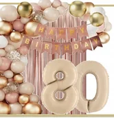 Balony i akcesoria - BALONY dekoracje na urodziny cyfra 80 lat beż wild rose gold - miniaturka - grafika 1