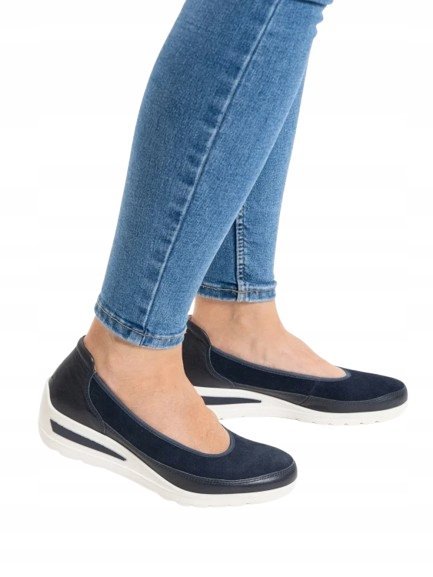 Ara Granatowe Czółenka Z Skóry Naturalnej Na Koturnie 40 J1A