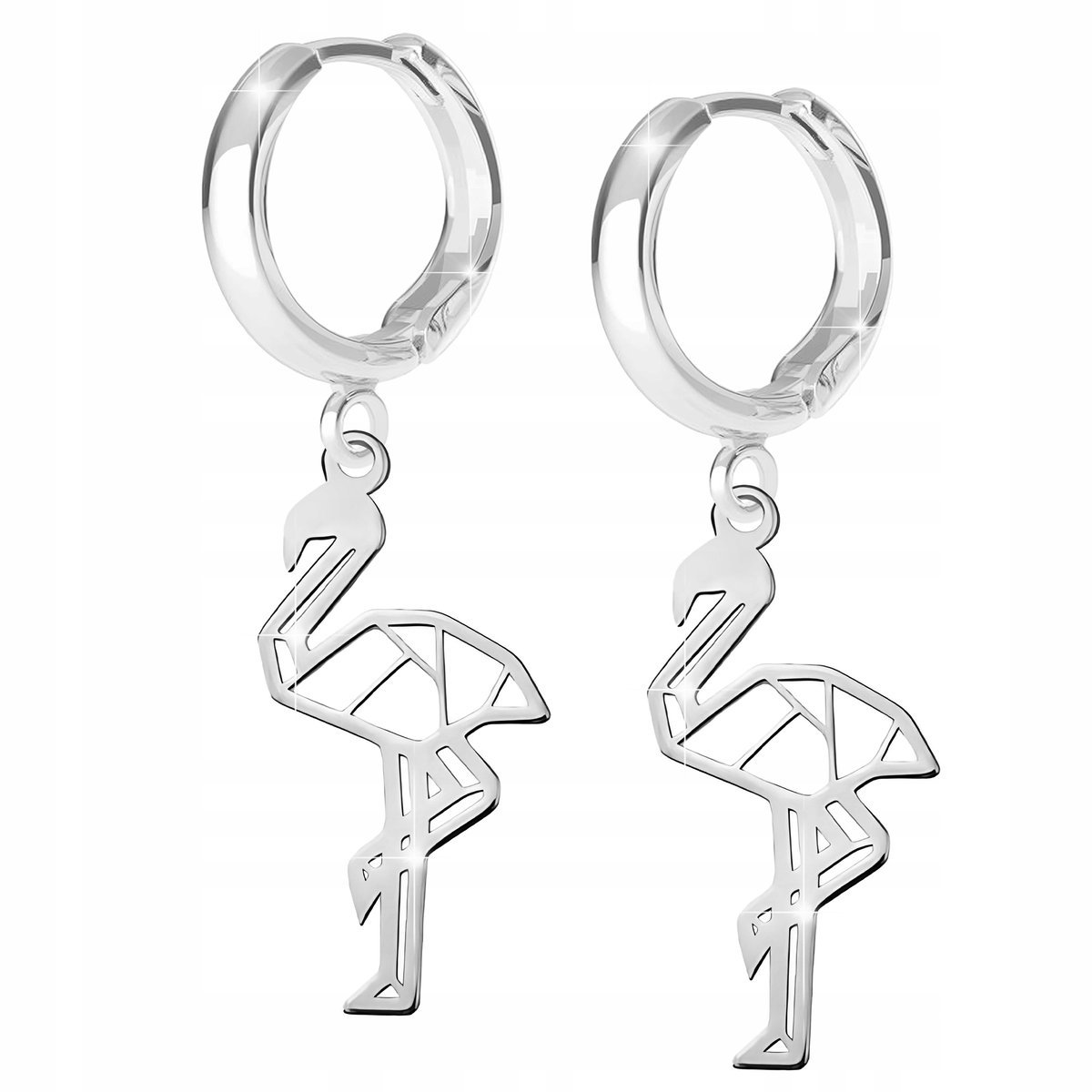 Kolczyki Srebrne 925 Ażurowe Blaszki w Flamingi Origami Łabędź Flaming