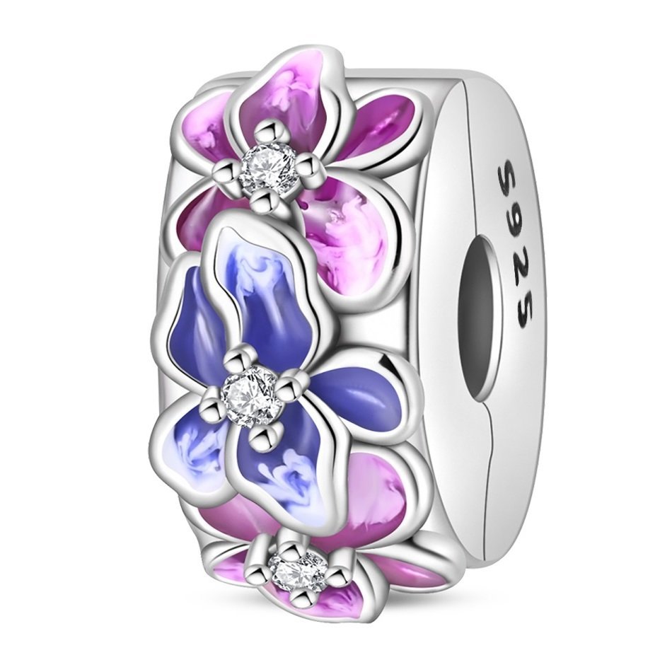 Zawieszka Charms Srebro 925 Koralik Separator Klips Bloker Kwiaty