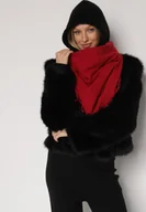 Apaszki i szaliki damskie - Czerwony Gładki Szalik z Frędzlami Vetiela - miniaturka - grafika 1
