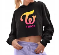 Bluzy damskie - Bluza Damska Czarna Krótka Z Kapturem TWICE Crop Hit KPOP - Rozmiar M - miniaturka - grafika 1