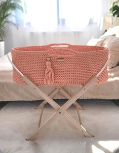 Kosz Mojżesza Boho Handmade Ze Stojakiem - Łososiowy - Łóżeczka i kojce - miniaturka - grafika 1
