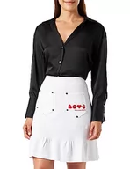 Spódnice - Love Moschino Damska spódnica z logo maxi i logo firmy Hearts Embroidery Skirt z louncją, optical white, 44 - miniaturka - grafika 1