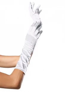 Leg Avenue Elbow Length Satin Gloves 8B White - Biżuteria erotyczna - miniaturka - grafika 1