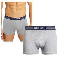 Majtki męskie - BOKSERKI męskie MUSTANG majtki miękkie i wygodne dla ciała BAWEŁNA szare L - miniaturka - grafika 1