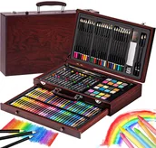 Kredki, ołówki, pastele i pisaki - Zestaw Artystyczny Drewniana Gruba Walizka 142 Szt - miniaturka - grafika 1