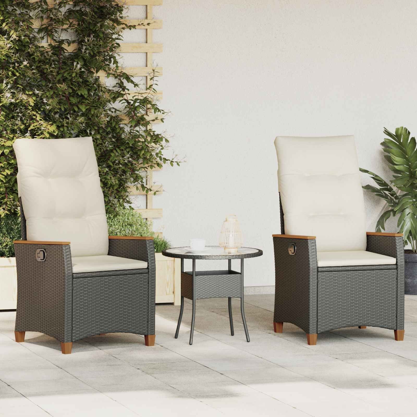 vidaXL vidaXL Krzesła Ogrodowe z poduszką Szary i granatowy rattan