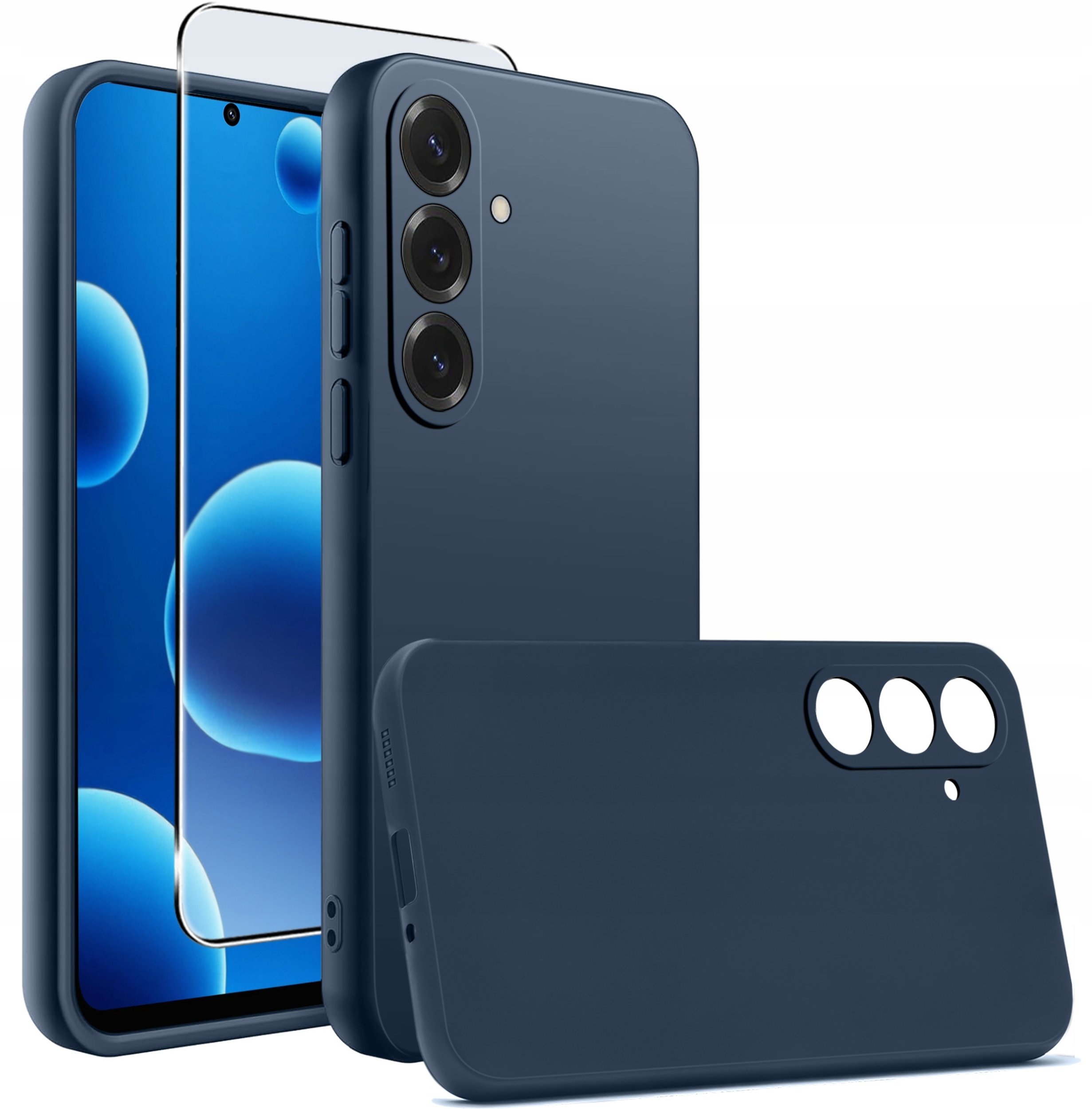 krainaGSM Etui Granatowe Matowe Silikon Slim do Samsung Galaxy A57 5G + SZKŁO 9H