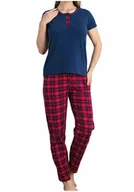 Piżamy damskie - Piżama damska komplet granatowa koszulka i spodnie kratka święta XXL - miniaturka - grafika 1