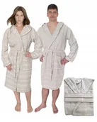 Piżamy damskie - Letni Płaszcz Kąpielowy beżowy Szlafrok Hammam z kapturem szlafrok na lato - miniaturka - grafika 1