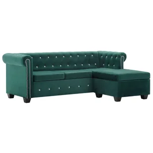 vidaXL Sofa Chesterfield z leżanką, aksamit, 199x142x72 cm, zielona - Narożniki - miniaturka - grafika 1