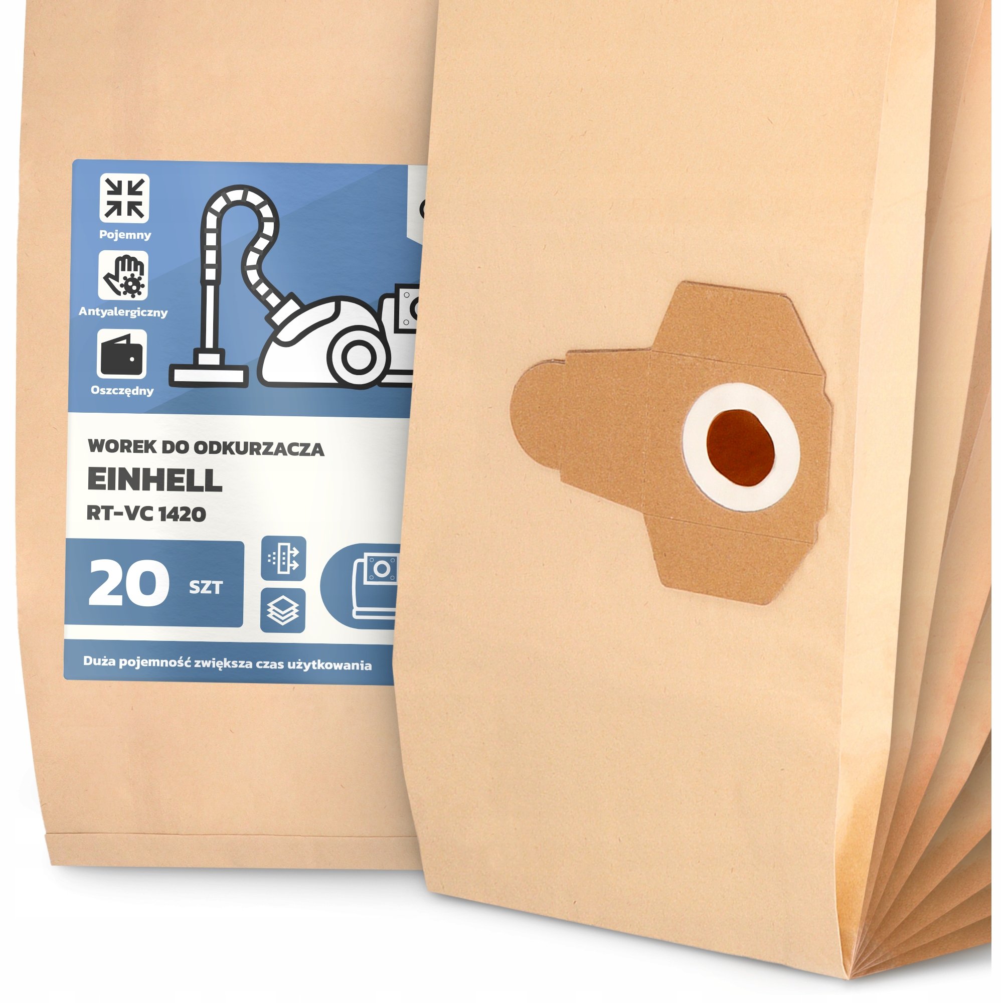 20x Worek do Odkurzacza Einhell Rt-vc 1420 Papierowy Duży Mocny Worki 2A