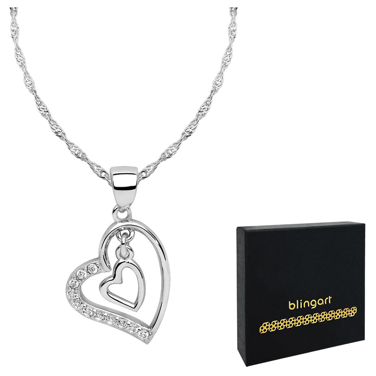 Naszyjnik srebrny 925 damski SERCE CYRKONIE kolory