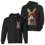 Bluzy dla dziewczynek - Bluza dziecięca rozpinana z kapturem nadruk królika w czapce 140 5made - miniaturka - grafika 1