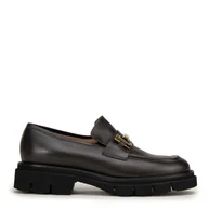 Półbuty męskie - Damskie mokasyny ze skóry z ozdobną klamrą brązowe - miniaturka - grafika 1