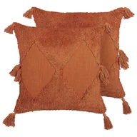 Poduszki dekoracyjne - 2 bawełniane poduszki dekoracyjne geometryczny wzór z frędzlami 45 x 45 cm pomarańczowe AVIUM - miniaturka - grafika 1