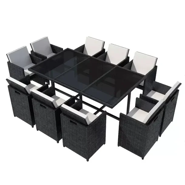 Zestaw Mebli Ogrodowych Rattanowych Czarny 167x109x74 cm + 10 Krzeseł