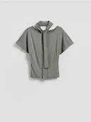 Bluzki damskie - Reserved - Bluzka z szalem - oliwkowy - miniaturka - grafika 1