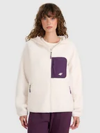 Bluzy damskie - 4F Polar sherpa z kapturem regular damski - biały M - miniaturka - grafika 1