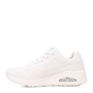 Skechers Damskie trampki UNO, białe i wielokolorowe serce nadruk Duraleather/WHI, 2 UK, Biały i wiele serc nadruk Duraleather Whi - Trampki damskie - miniaturka - grafika 1