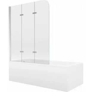 Mexen Cubik wanna prostokątna 150 x 70 cm z obudową i parawanem 3-skrzydłowym 120 cm, transparent, chrom - Wanny - miniaturka - grafika 1