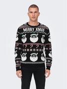 Swetry męskie - Only & Sons Sweter Xmas Santa 22023994 Czarny Regular Fit - miniaturka - grafika 1