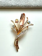 Broszki - ZŁOTA BROSZKA GAŁĄZKA BUKIET CYRKONIE BIAŁE I RÓŻOWE PIN - miniaturka - grafika 1
