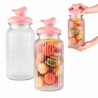 Pojemniki kuchenne - POJEMNIK SZKLANY NA ŻYWNOŚĆ SŁOIK OZDOBNY 1,45L RYFLOWANY Z POKRYWKĄ PTAK - miniaturka - grafika 1