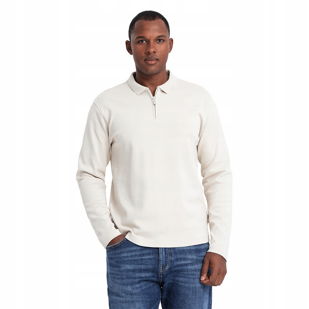 Wygodny męski longsleeve polo kremowy premium Ombre OM-POLS-0130 V3 r. XXL