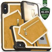 Etui i futerały do telefonów - Zizo Nebula Wallet Case Skórzane etui iPhone X z kieszeniami na karty + saszetka na zamek + szkło 9H na ekran (Light Brown/Brown) - miniaturka - grafika 1