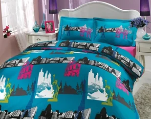 Pościel satyna bawełniana CITY TURKUZ - Pościel - miniaturka - grafika 1