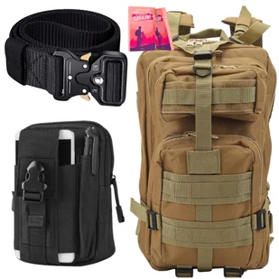 Plecak Brązowy 35L Militarny Nerka Cargo Pas Czarny Taktyczny 120 cm - Nerki - miniaturka - grafika 1