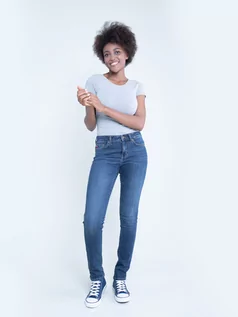 Spodnie damskie - Spodnie jeans damskie z wysokim stanem Adela Straight 450 - grafika 1