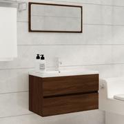 Meble łazienkowe - 2-częściowy zestaw mebli łazienkowych, brązowy dąb Lumarko! - miniaturka - grafika 1