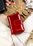 Portfele - Peterson Czerwony portfel damski z lakierowanej skóry naturalnej na zatrzask - Peterson NoSize - miniaturka - grafika 1