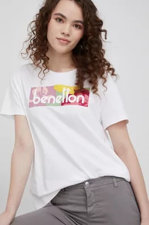 Koszulki i topy damskie - Benetton United Colors of United Colors of t-shirt bawełniany kolor biały - grafika 1