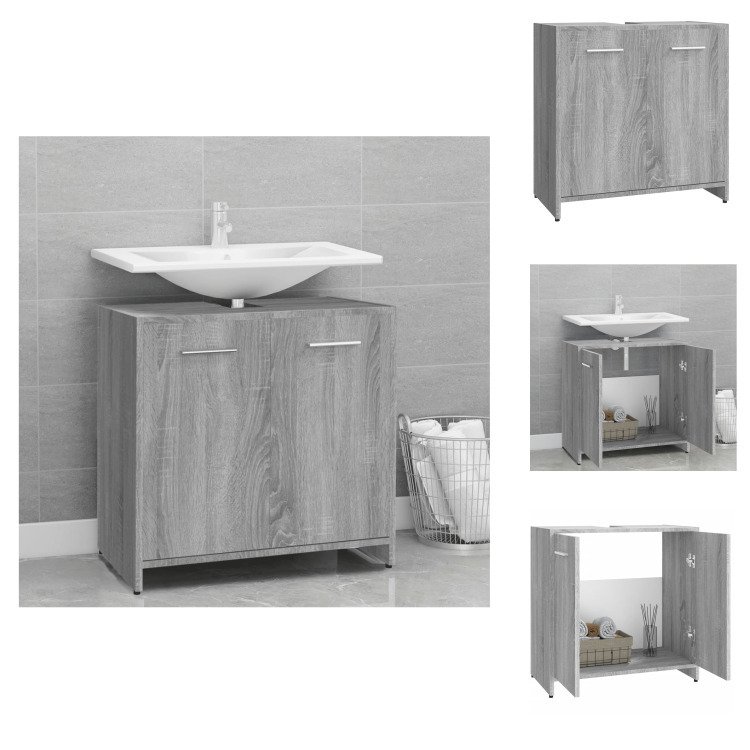 vidaXL Szafka łazienkowa szara Sonoma 60x33x60 cm materiał drewnopochodny - Zestawy mebli łazienkowych