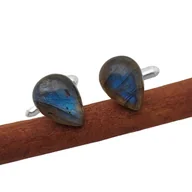 Spinki do mankietów i krawatów - Spinki do mankietów Labradoryt Łezka (S1404) Srebrny [925] - miniaturka - grafika 1