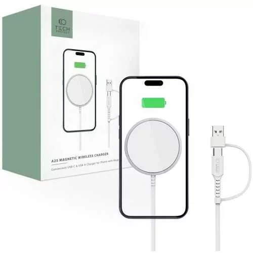 Protect Ładowarka indukcyjna Tech Magnetic MagSafe Wireless Charger dla iPhone z MagSafe, biała