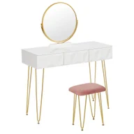 Lustra - Bukkitbow - elegancki zestaw toaletowy z metalową ramą - drewno MDF ze szkłem - w tym obrotowe lustro i stołek - 100x40x79 cm - biały - miniaturka - grafika 1