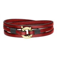 Bransolety męskie - Męska bransoletka czerwone skórzane rzemienie z pozłacanym zapięciem - Manoki - miniaturka - grafika 1