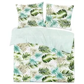 Pościel - Pościel LILI bawełna satynowa 160 x 200 cm+70 x 80 cm x2 biała, zielone liście - miniaturka - grafika 1