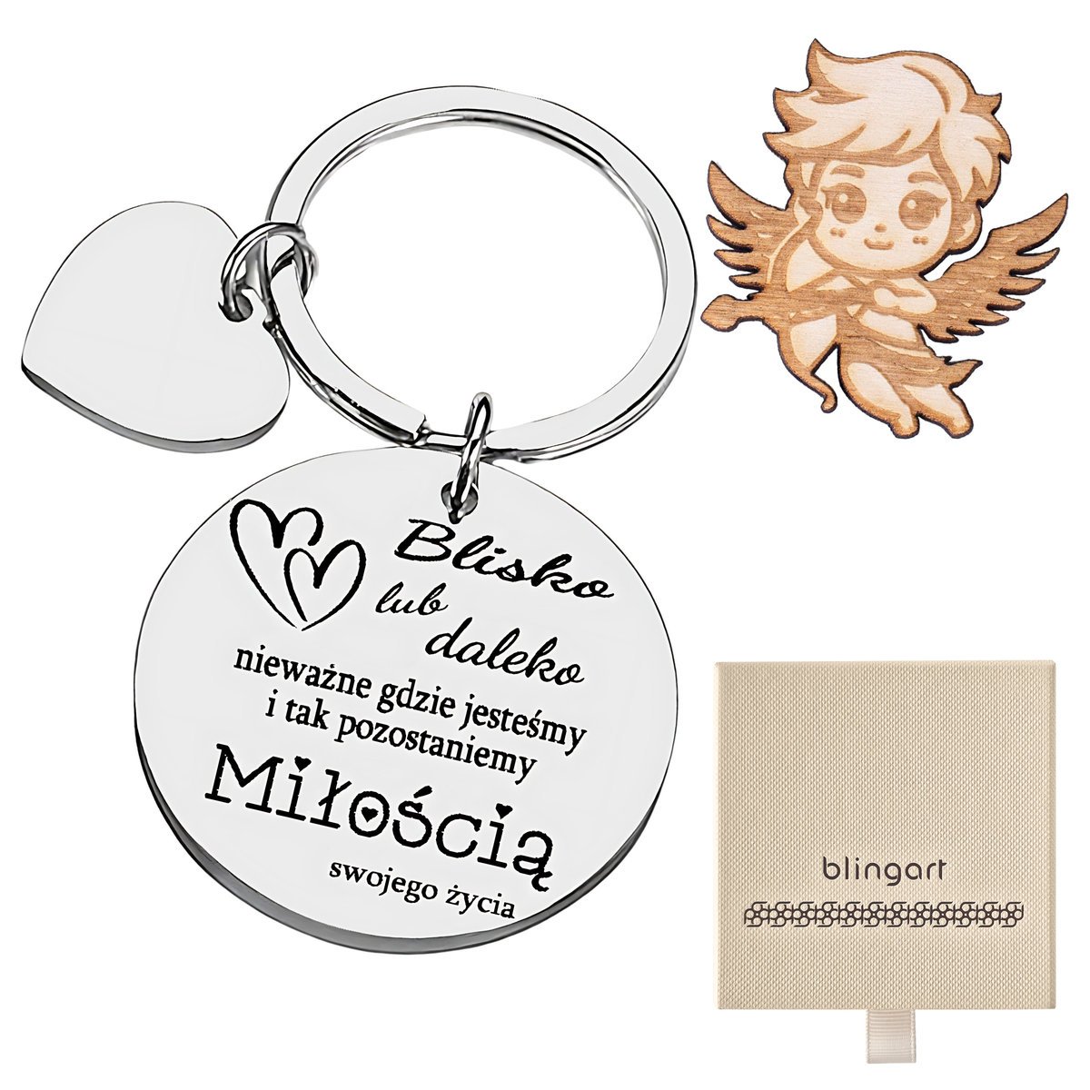 Brelok do kluczy Z GRAWEREM SERCE stal chirurgiczn