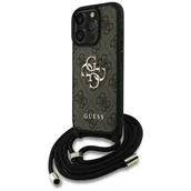 Etui i futerały do telefonów - Etui Guess 4G Big Logo Cord Stap Crossbody do iPhone 16 Pro brązowy - miniaturka - grafika 1