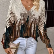 Swetry damskie - TEMU Elegancki jesienno-zimowy, wiosenno-letni styl, sezonowe stylizacje, bohemy, modny nowy sweter z dekoltem w serek, długim rękawem dla kobiet, z - miniaturka - grafika 1