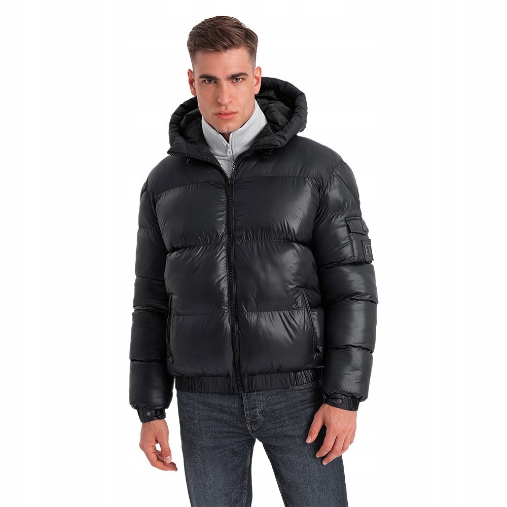 Ciepła kurtka męska puffer ze ściągaczami czarna V1 OM-JAHP-0207 XXL
