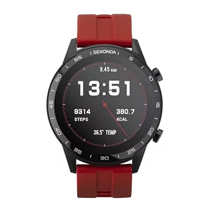 Sekonda Męski smartwatch 45 mm z pulsometrem i monitorowaniem snu, codzienną aktywność, sport, muzyka, pogoda i wiadomości, z gumowym paskiem., Czerwony, pasek - Paski - miniaturka - grafika 1