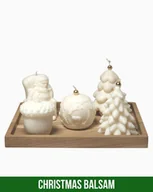 Świece - Zestaw Śnieżny Wieczór – 6 elementów – 5 świece – Drewniana Podstawka – Dekoracja na Boże Narodzenie – Zapach Christmas Balsam - miniaturka - grafika 1
