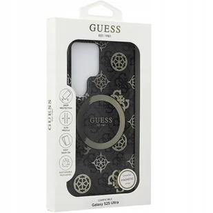 Guess Etui 4G Electroplated Peony MagSafe do Galaxy S25 Ultra, czarne - Etui i futerały do telefonów - miniaturka - grafika 1